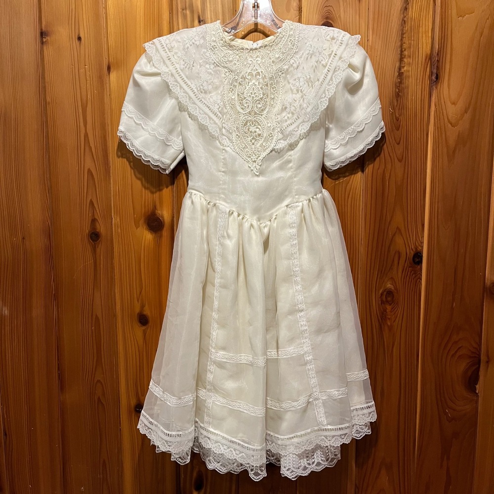 VTG Gunne Sax Dress Ivory Lace Organza Satin Girls‎ Size 8 Communion Flower Girl